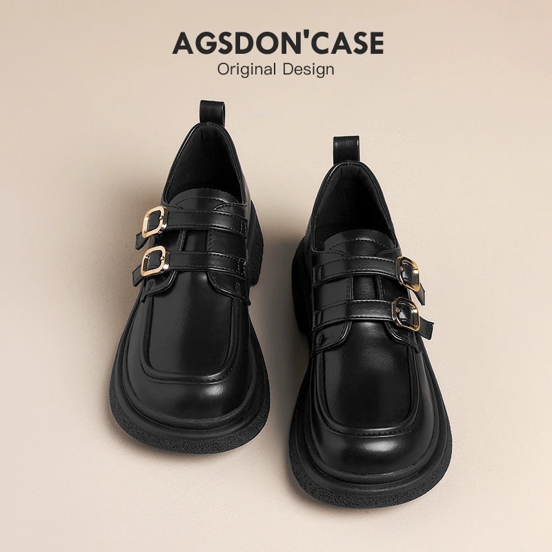 /奥古狮登黑色乐福鞋女2025新款秋季厚底配裙子单鞋英伦小皮鞋子Q