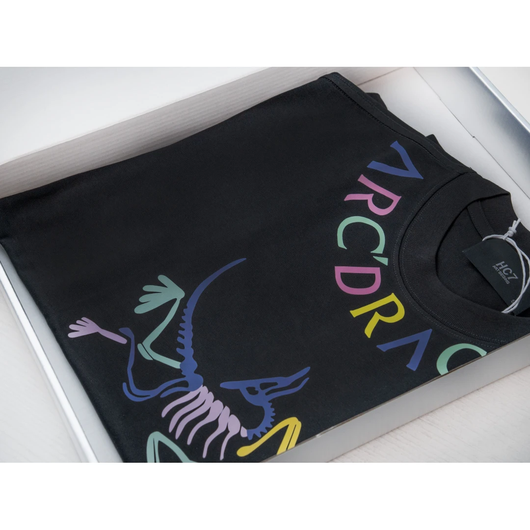 【彩色领口字母鸟类骨架】 夏季潮牌时尚彩色领口字母T恤-9145-coco