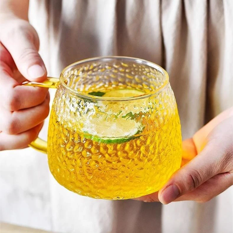 西邮哥【新疆包邮】锤纹水杯中式贵妃杯带把泡茶杯客厅家用玻璃杯子