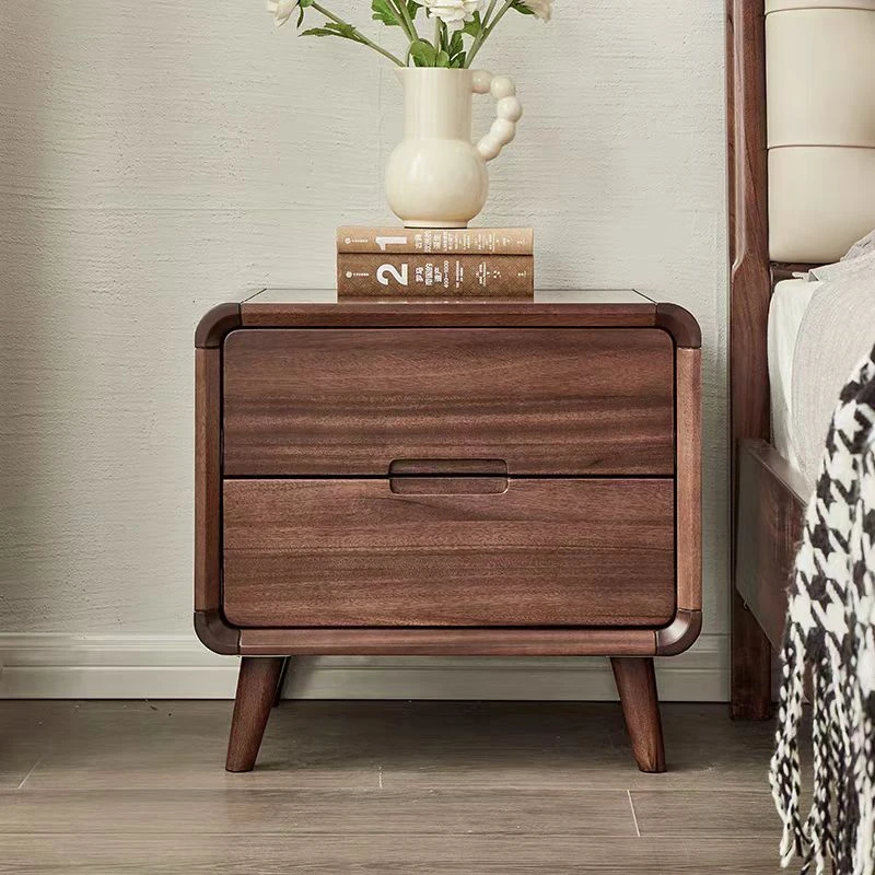 至圣千品胡桃木实木床头柜轻奢简约床边柜高脚床头柜