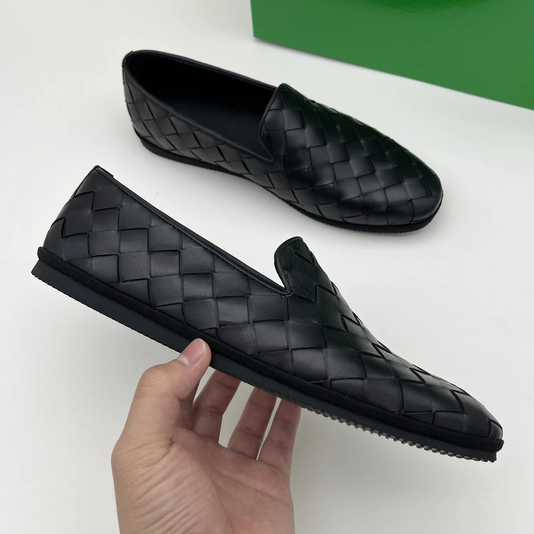 欧洲站高端夏季真皮手工编织透气懒人一脚蹬豆豆鞋日常百搭乐福鞋