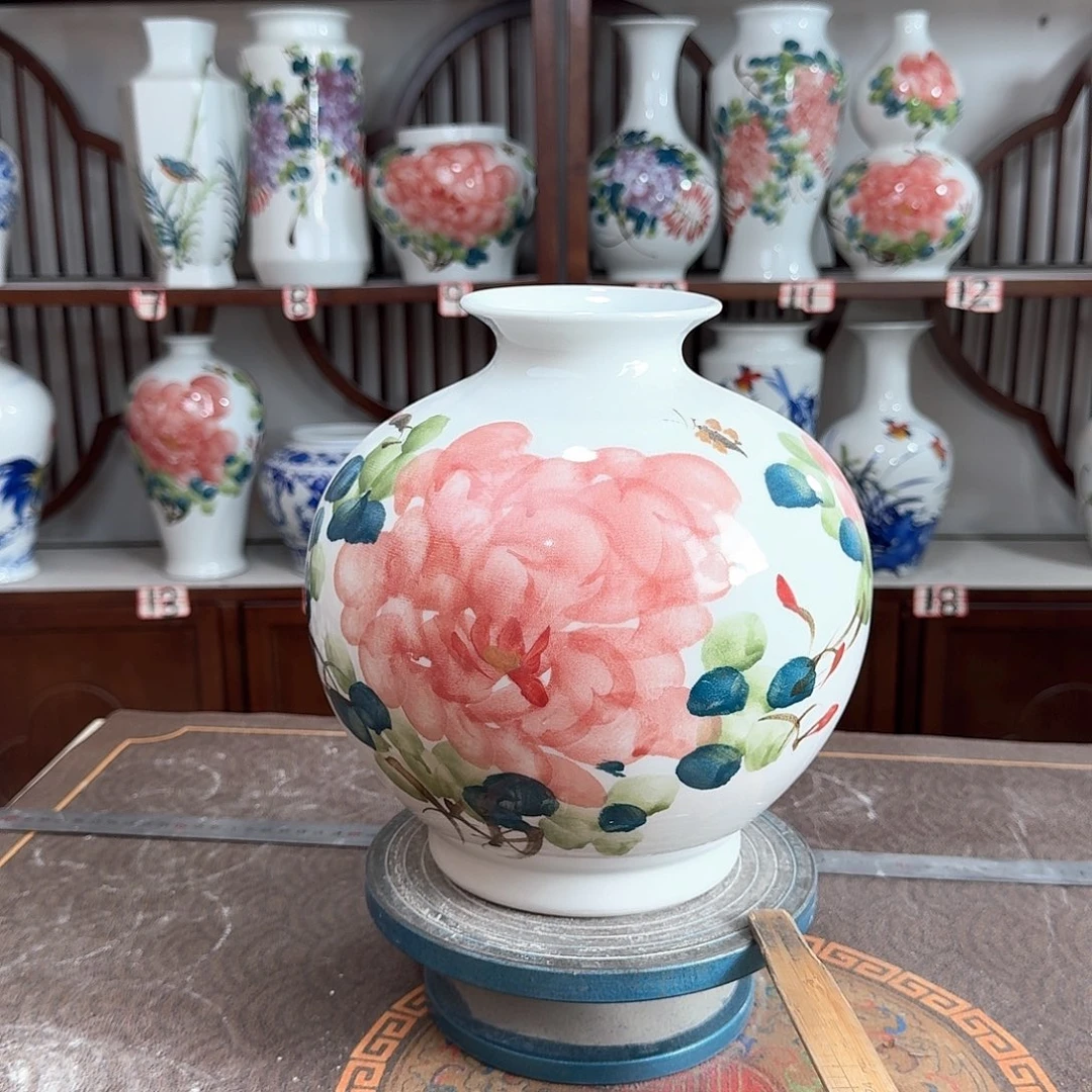 摆件景德镇陶瓷石红牡花