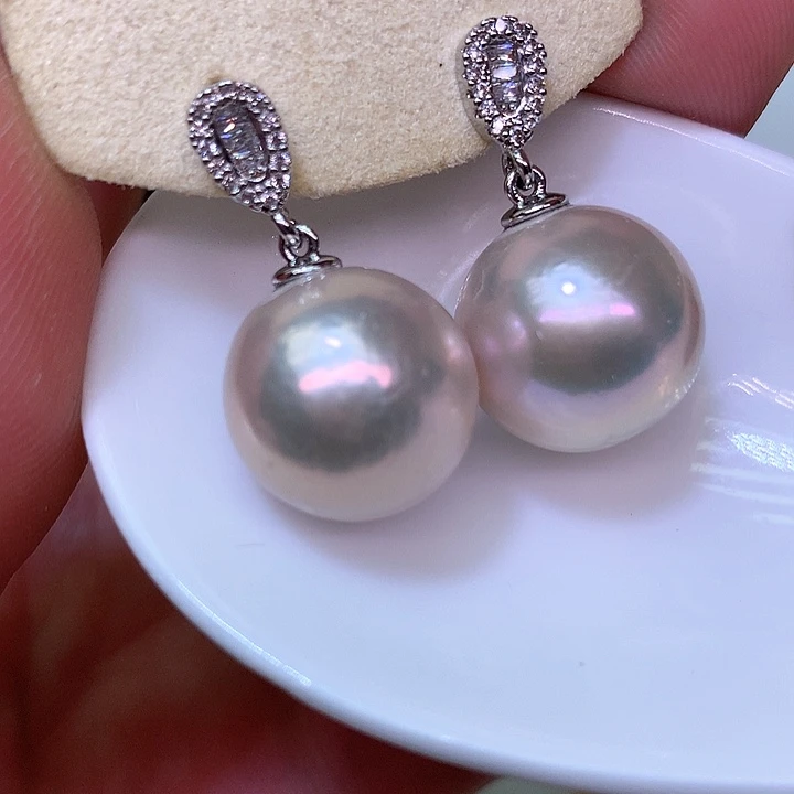 银S925镶嵌耳饰淡水珍珠