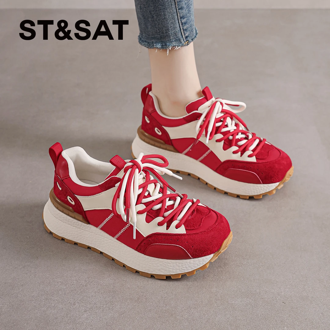 星期六绑带老爹鞋女士2025新款秋季时尚休闲鞋小众复古厚底女鞋子