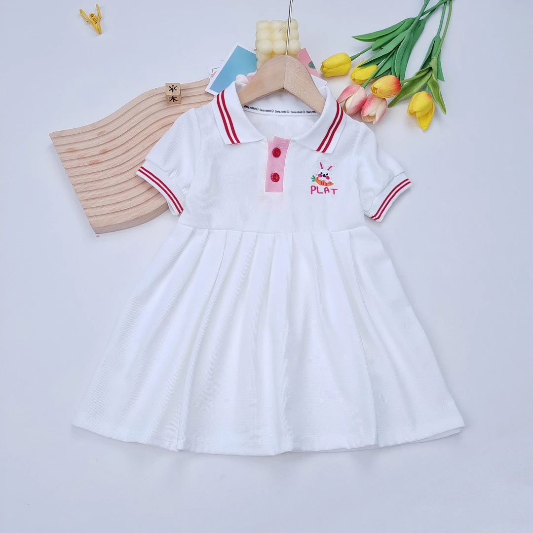 【POLO领刺绣小兔连衣裙】C-032女童夏款翻领洋气时髦公主裙宝宝裙