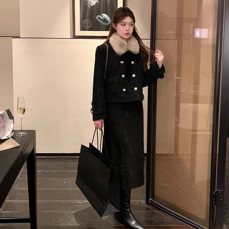 【两件套】【有里布】小香风粗花呢套装裙外套冬季两件套QJ0133