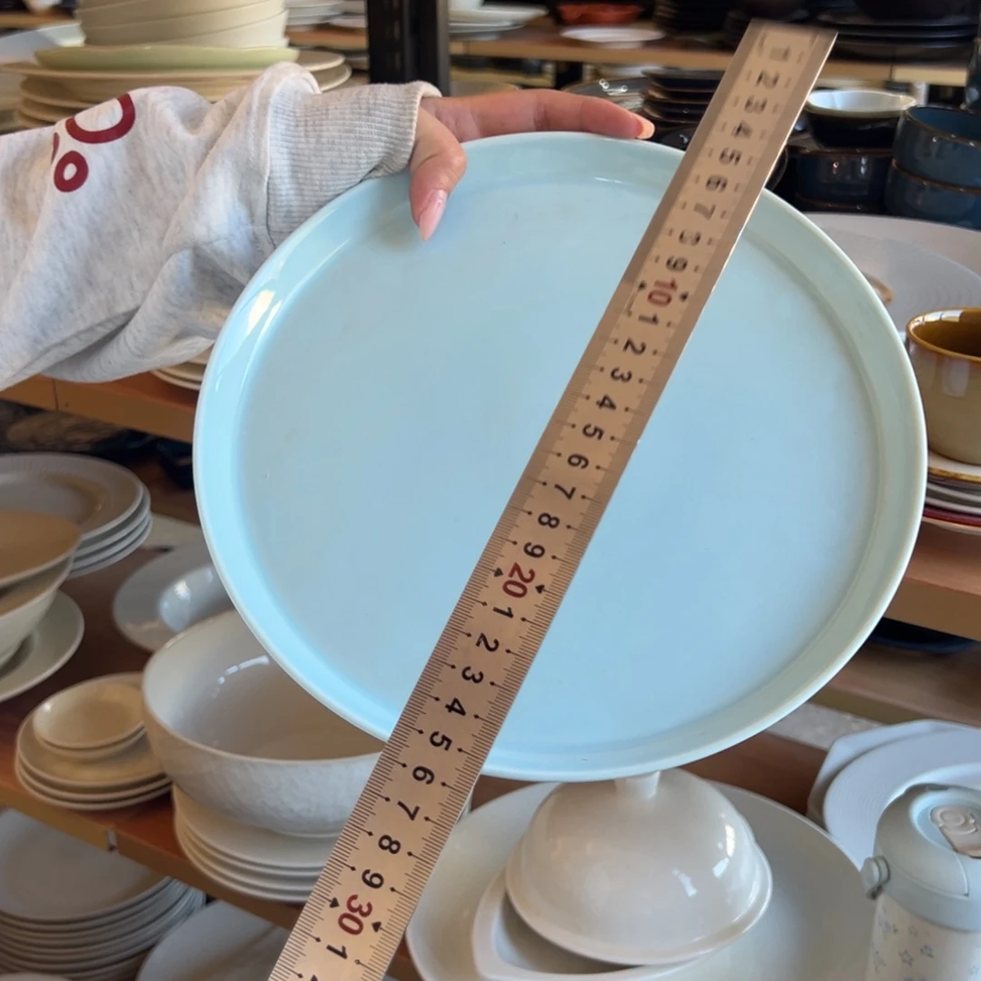 新骨瓷046瑕疵慎拍 天蓝色10.5寸 高边盘