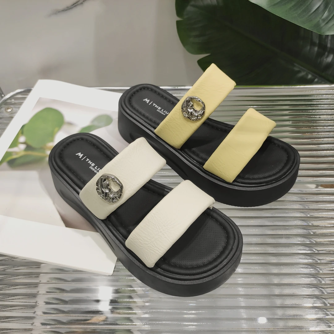 红爆款厚底夏季新款百搭松糕底配裙子拖鞋K66-2