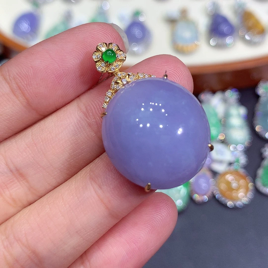 翡翠吊坠(不含链)18K金镶嵌