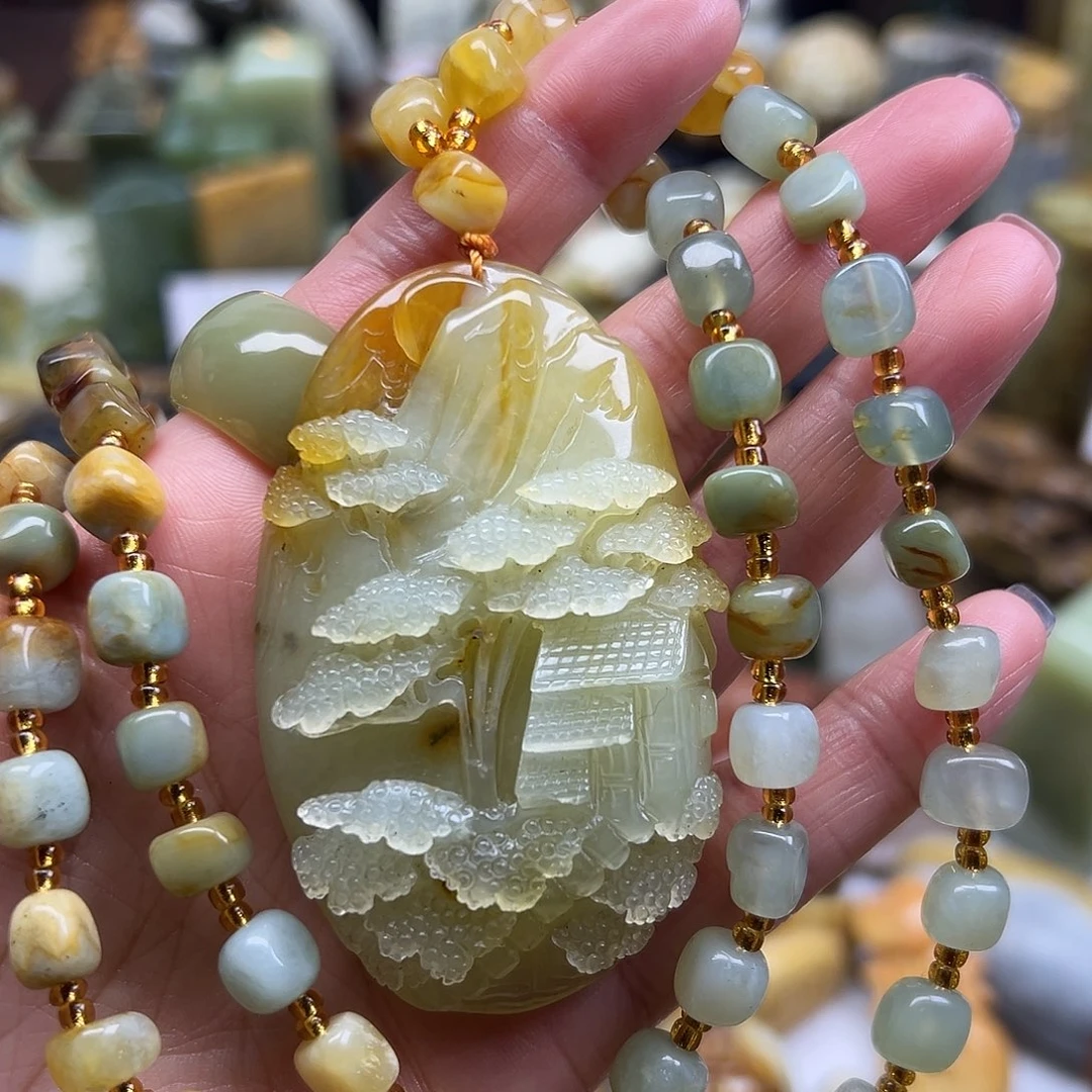 夏***海岫玉未镶嵌颈饰花玉山水