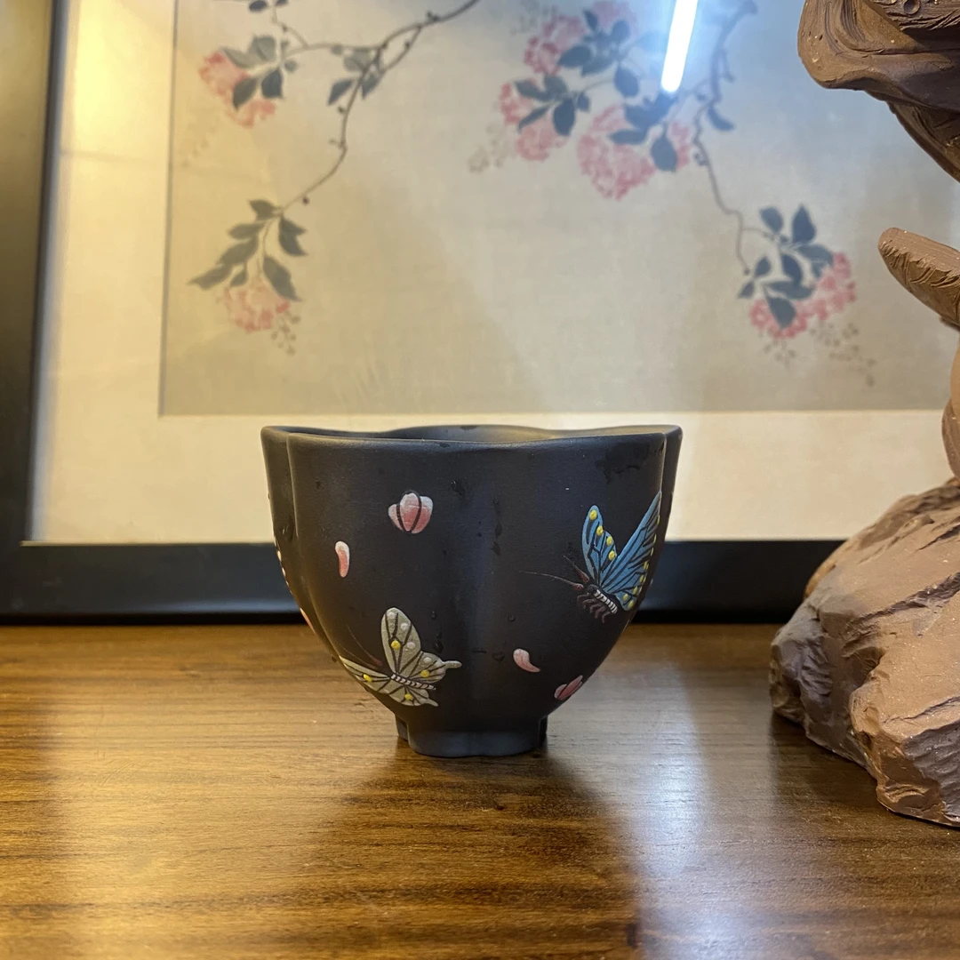 橙韵精选 蝶舞花瓣杯 手绘