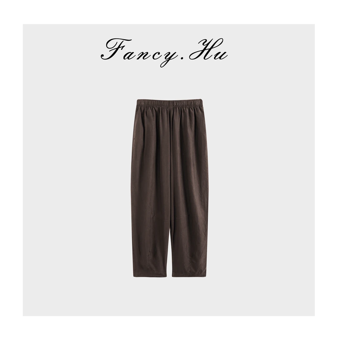 【Fancy.Hu】乱皱裤 100可机洗桑蚕丝纯色时尚阔腿裤FG2602118-1