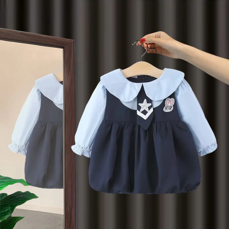 女童学院风连衣裙秋装2025新款洋气婴儿公主裙小女孩宝宝花苞裙子