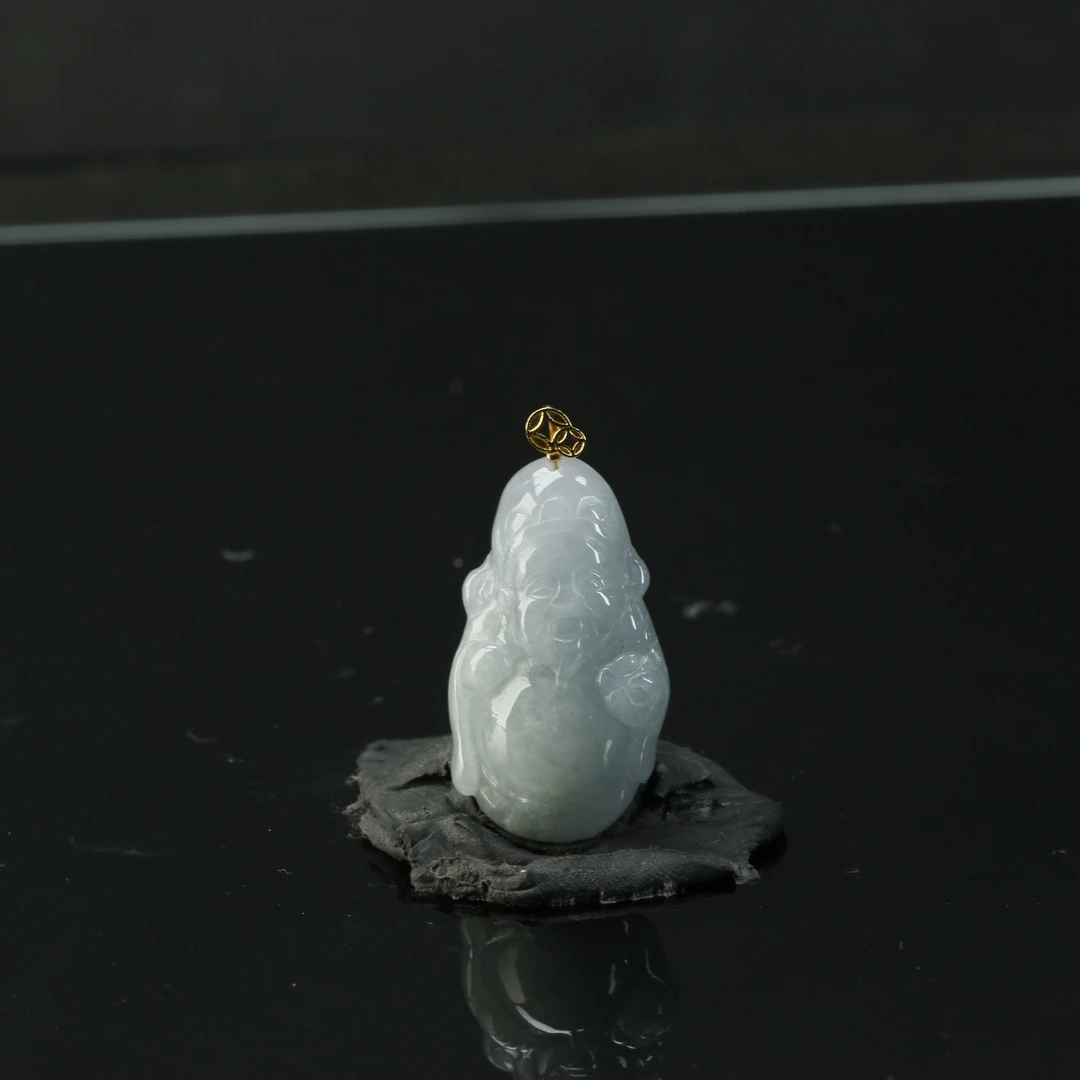 5天然缅甸翡翠A货18K扣头紫底财神挂件/077018/北京中保拍卖
