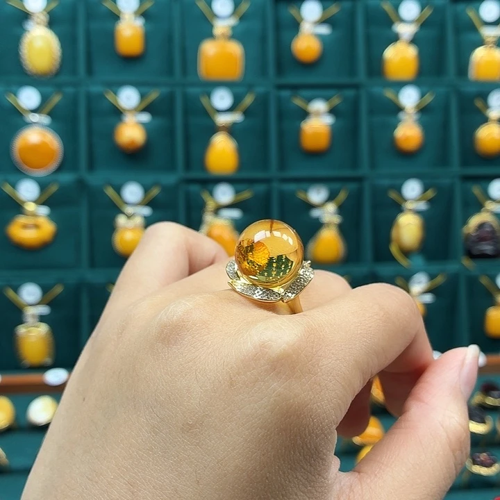 琥珀银S925镶嵌戒指