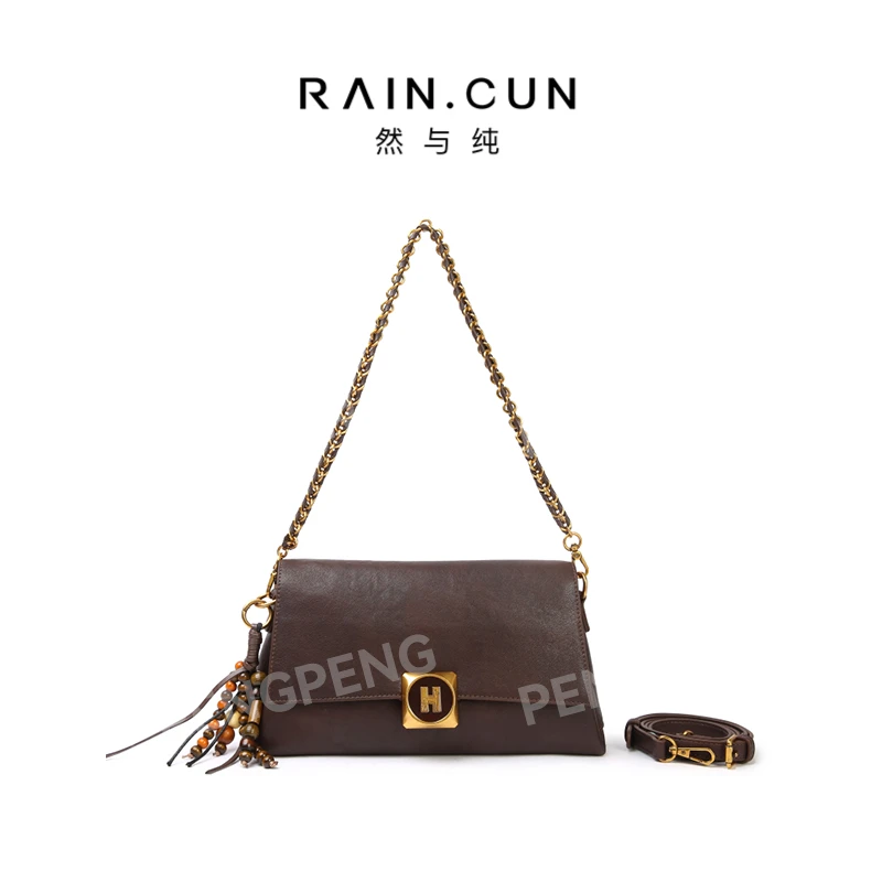 RAIN.CUN SKL-5838-咖啡色 轻奢女士时尚通勤小众百搭斜挎包