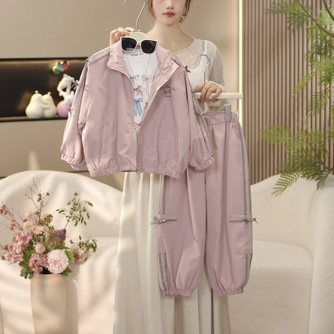 boboe/波波鹅2025春季新款立体蝴蝶结百搭上衣+裤子套装—Y4107