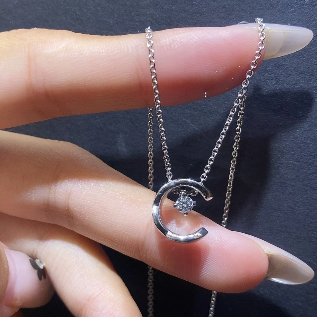 颈饰钻石18K金镶嵌菱格单钻项链k白