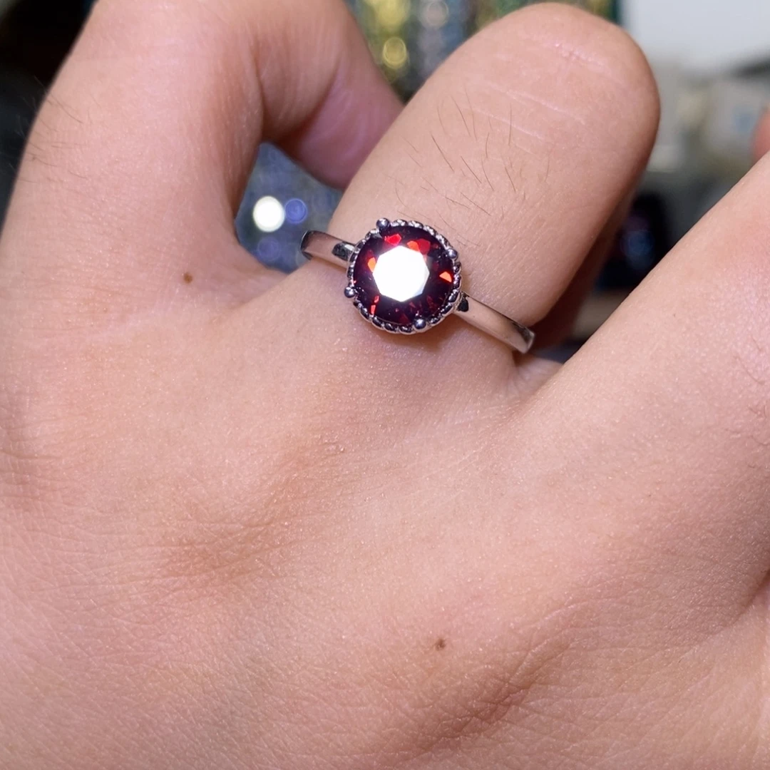 石榴石戒指银S925镶嵌