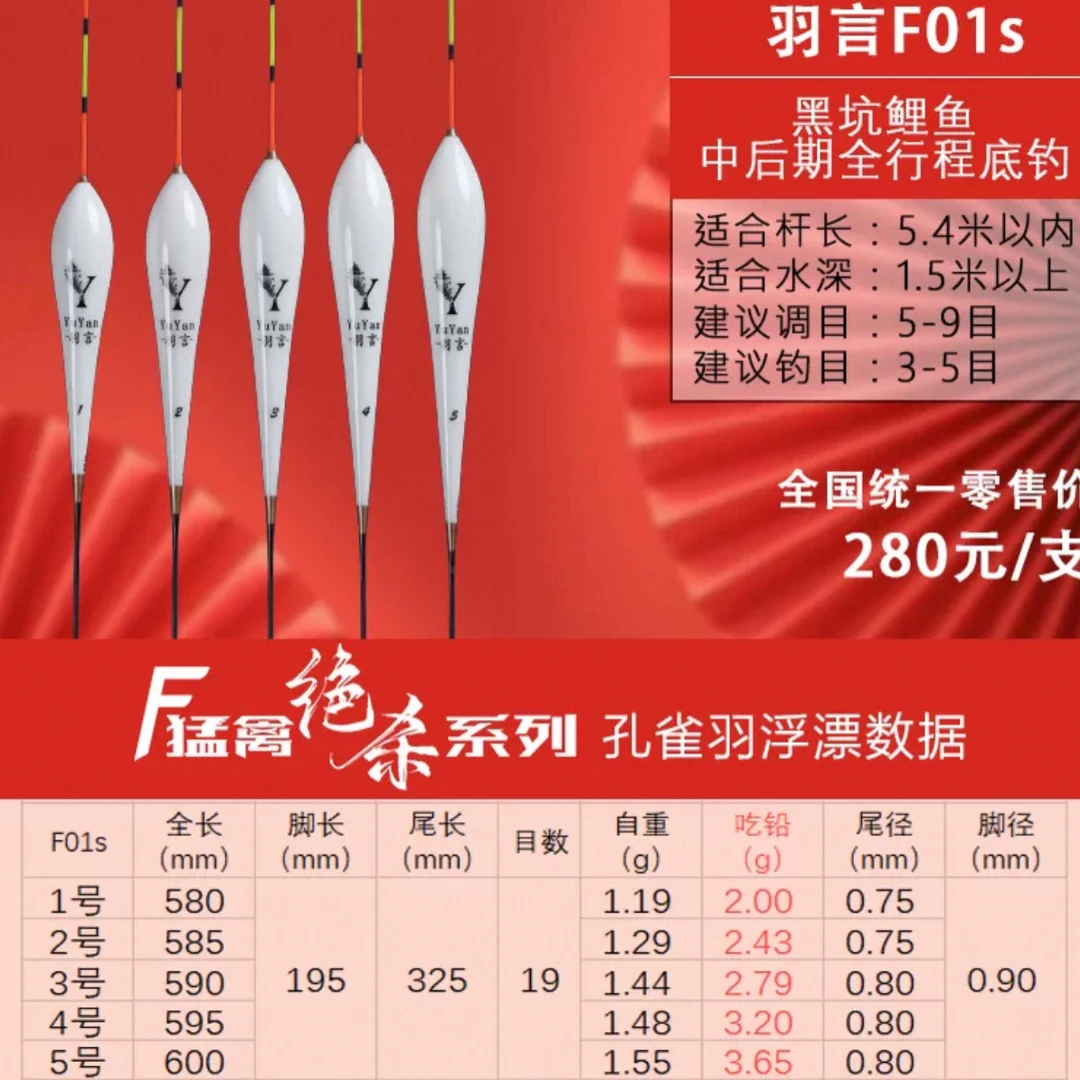 羽言F系列孔雀羽鱼漂专业黑坑比赛用漂大炮黑坑鲤鱼快鱼底钓浮漂