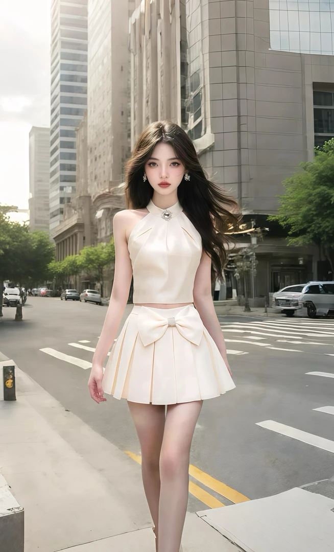 夏季2025新款时尚杏色圆领上衣+杏色百搭半身裙女高级氛围感穿搭