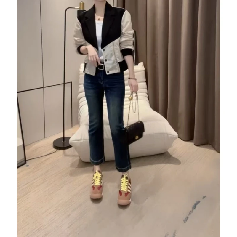 外套显瘦短款时尚休闲百搭拼接韩版洋气撞色春秋气质