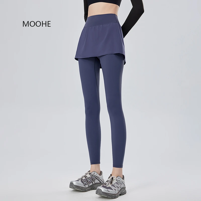 春夏季运动健身瑜伽薄款假两件打底裤高腰收腹提臀显瘦鲨鱼裤女