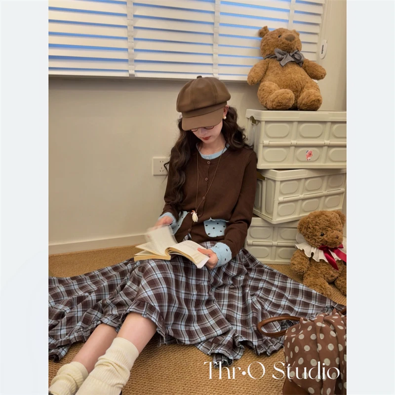 【海盐趣多多】韩系设计感小个子甜美减龄针织开衫女假两件毛衣外套