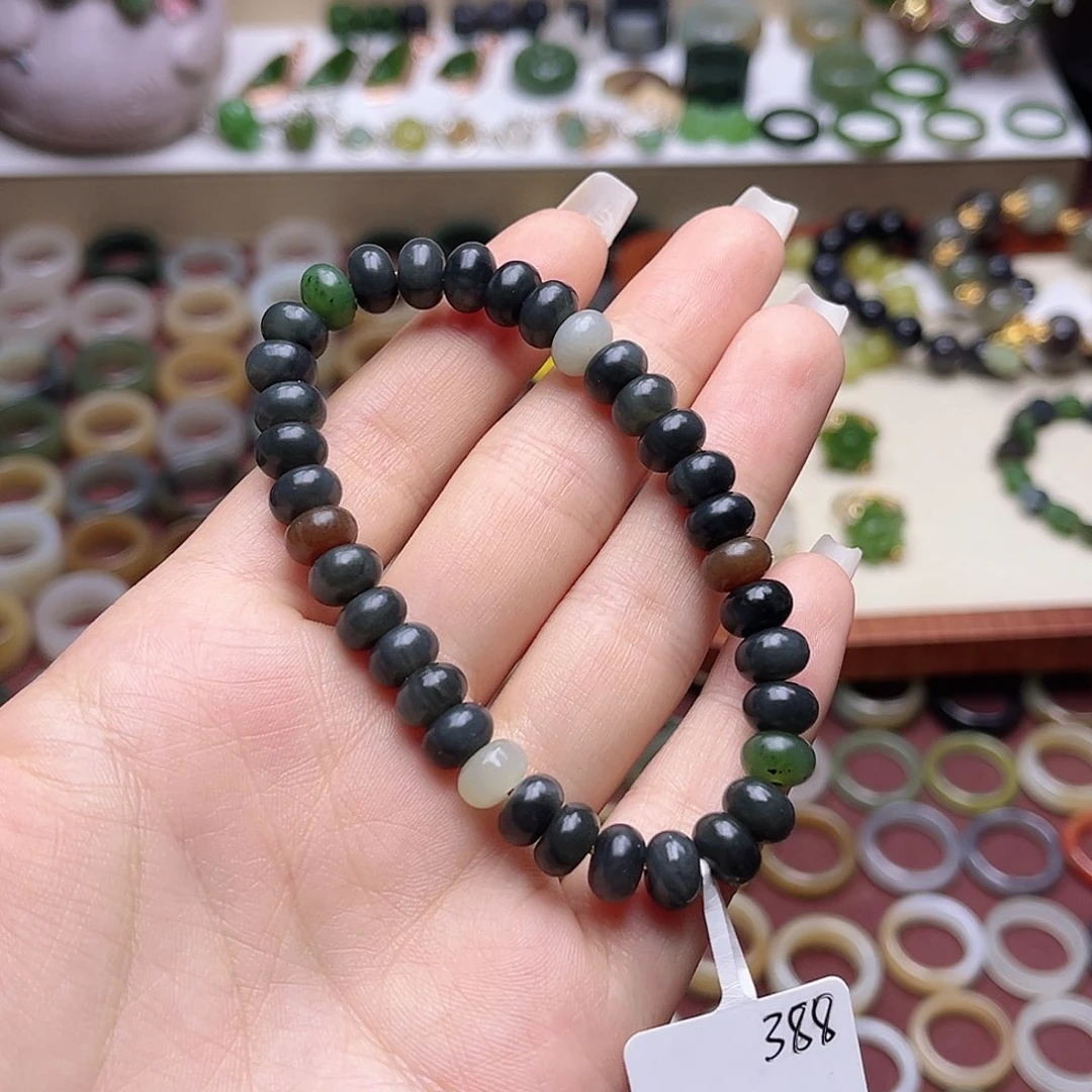 和田玉戒指未镶嵌卡8青花算盘珠