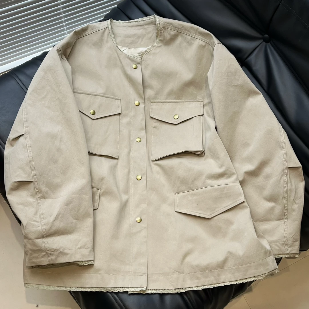 FY3166早春款蕾丝边气质复古牛仔工装设计感薄款春秋休闲衬衫外套