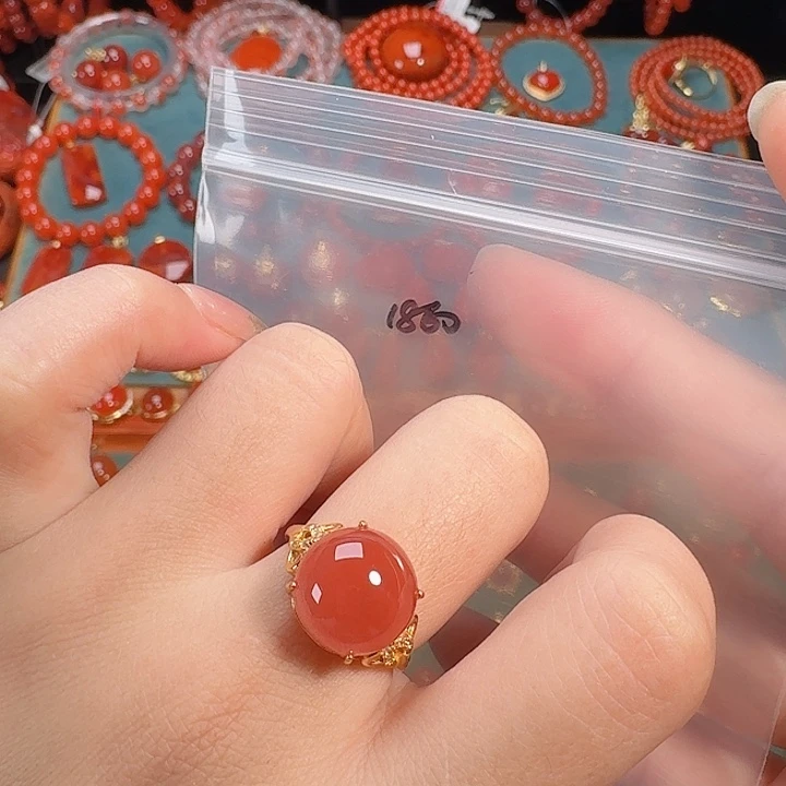 南红玛瑙银S925镶嵌戒指