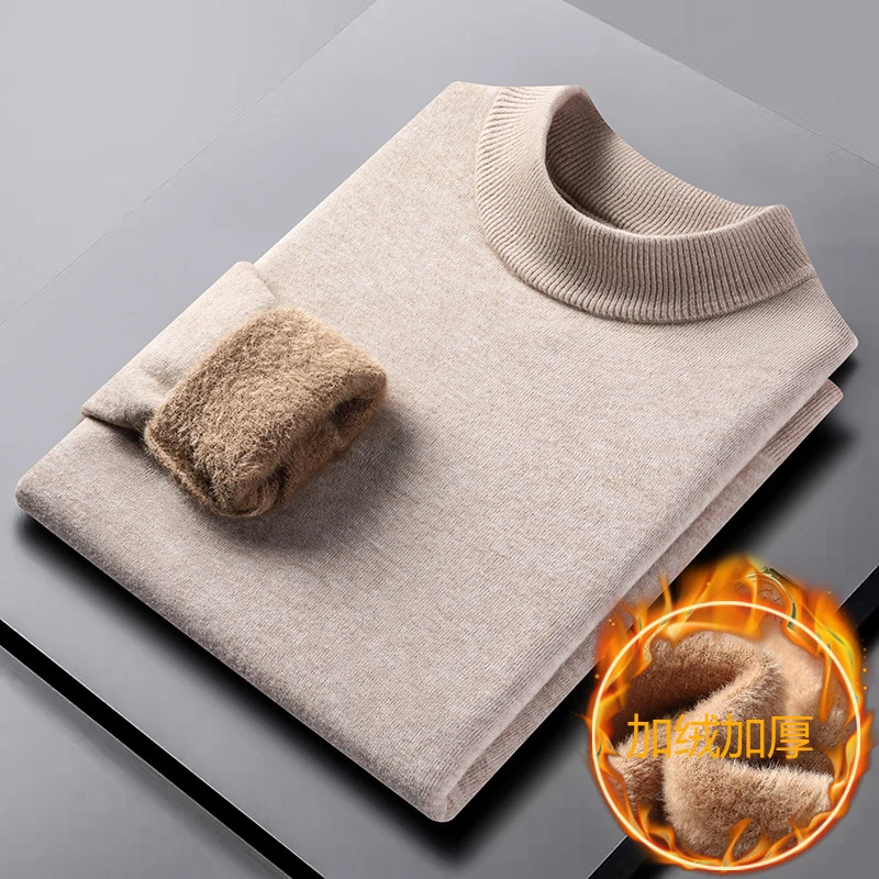 羊毛【羊毛一体绒】男士毛衣半高领秋冬天男装内搭针织羊毛衫男高