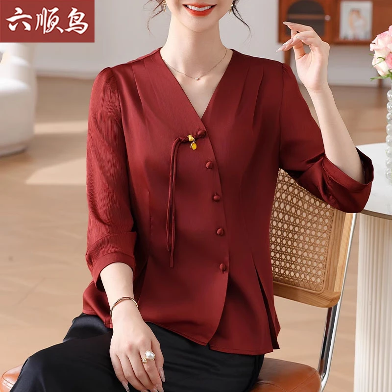 妈妈夏装七分袖衬衫上衣中式国风中老年女夏季套装喜婆婆婚宴小衫