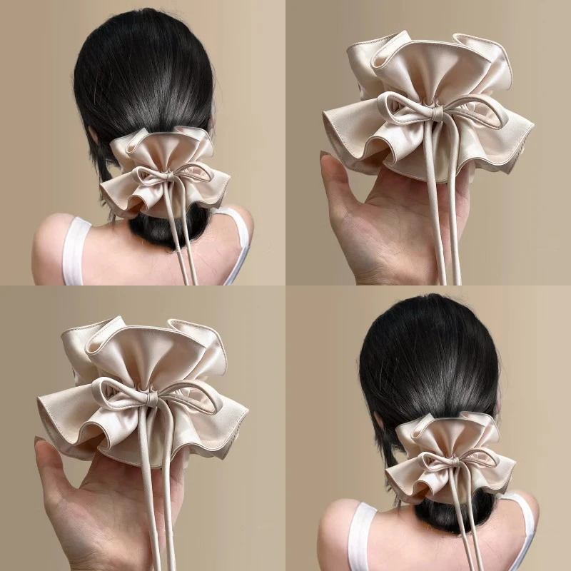 雾色樱粉~温柔双层褶皱蝴蝶结飘带大肠发圈女高级感2025新款头绳