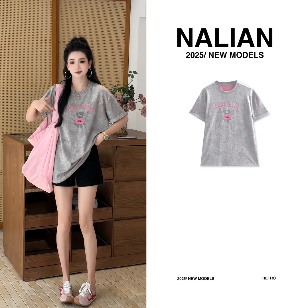 JGCLL88375#设计感破洞刺绣图案短袖T恤88375