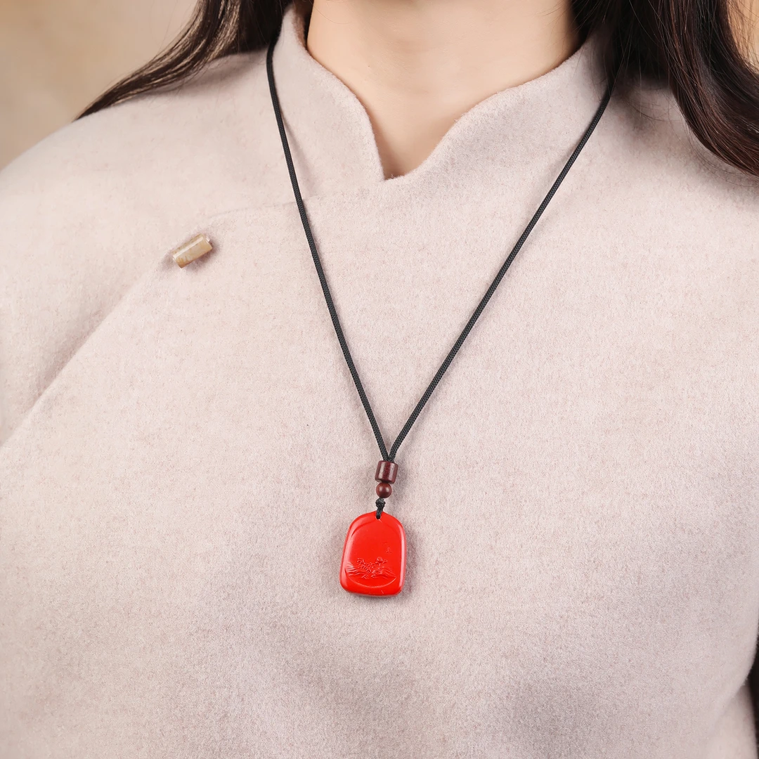 天然辰砂正品保真朱砂无事牌吊坠红砂男女平安无事挂件本命年平安