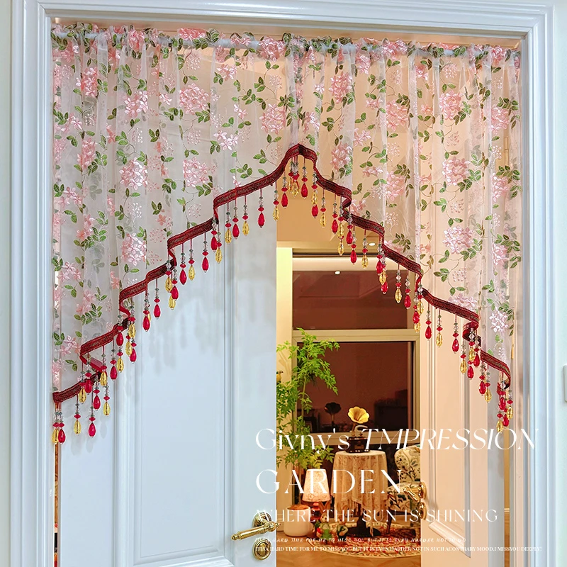 【高定原创】氛围感半截门帘蕾丝刺绣纱帘免打孔门帘卧室门隔断帘