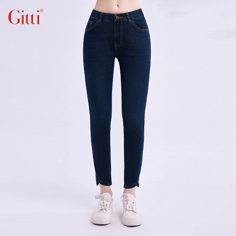 Gitti/吉蒂不规则裤脚显瘦弹力牛仔裤女百搭九分裤G245002