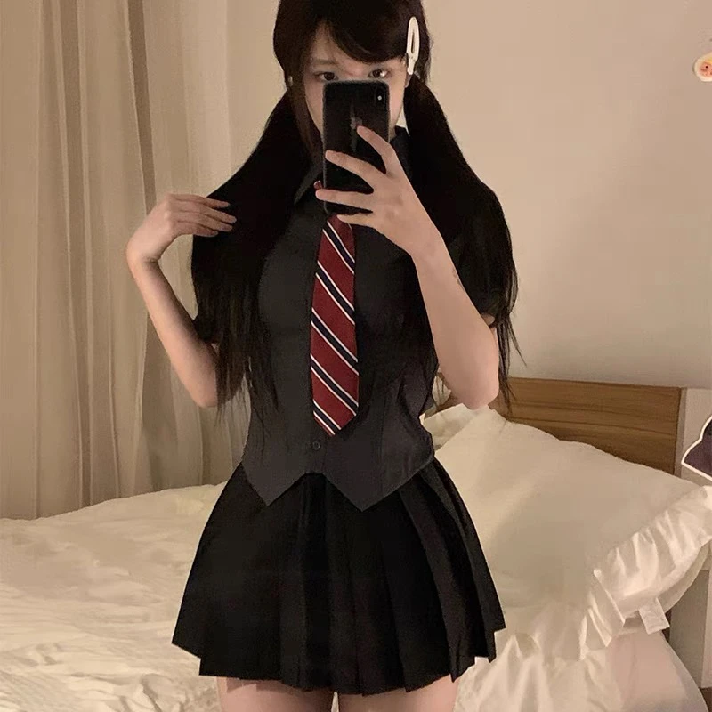 甜嗑原创正版JK衬衫短袖制服白衬衫学生夏季学院收腰日系纯色上衣