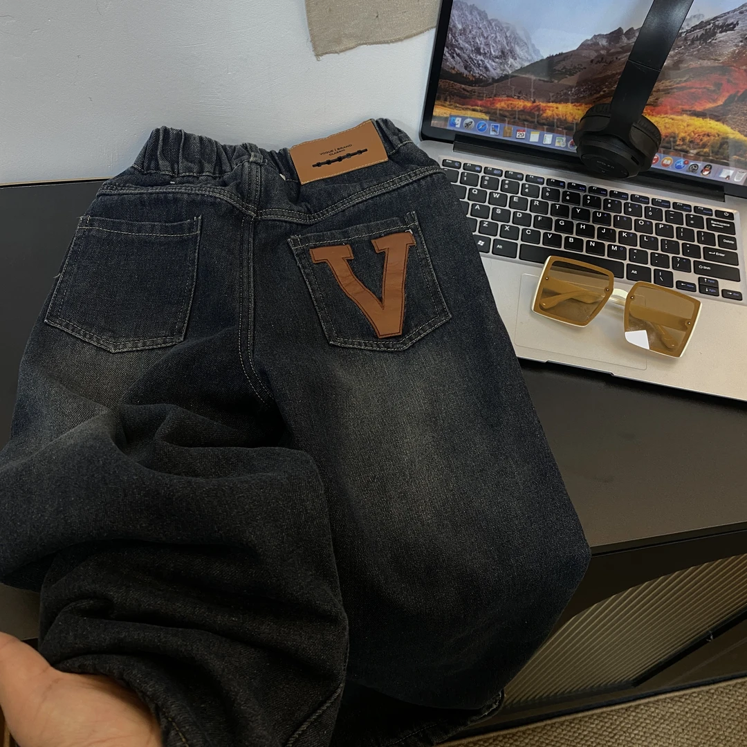 2578秋冬百搭时尚洋气流行男女童牛仔加绒直筒裤