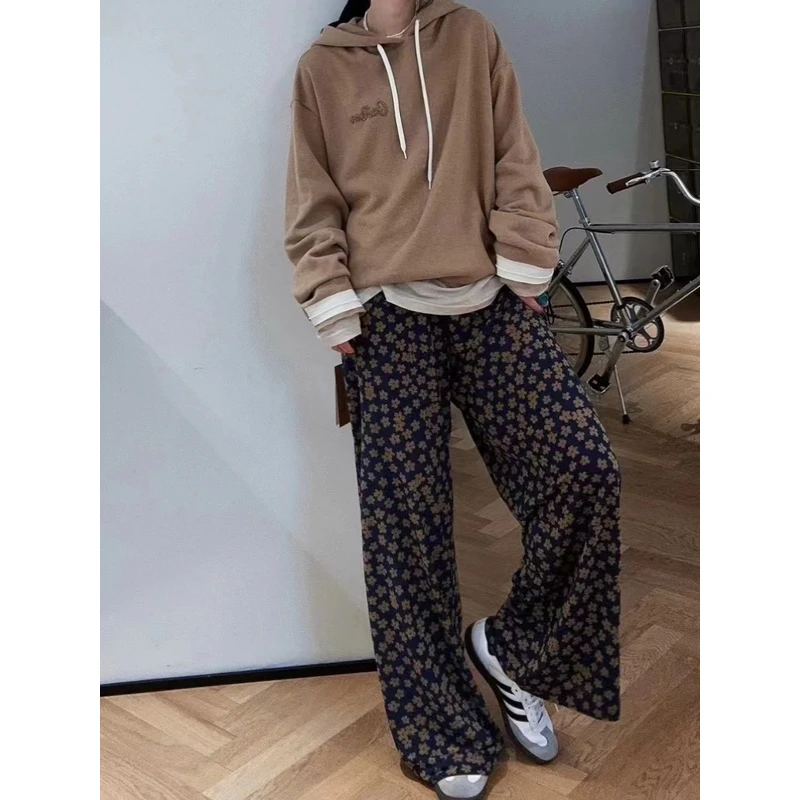 【小雏菊奶奶裤】2025春夏新品复古碎花松紧高腰阔腿喇叭长裤休闲裤