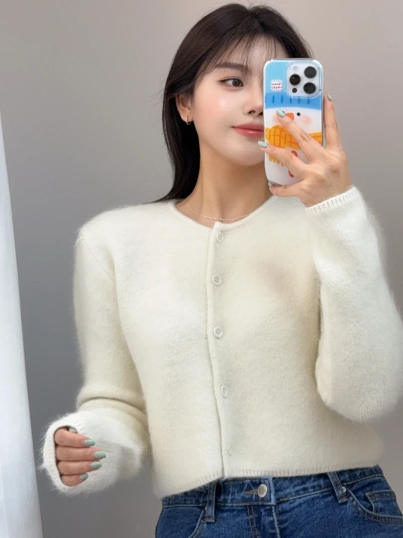 【NO退换】东大门福福纯色毛茸茸短款毛衣开衫