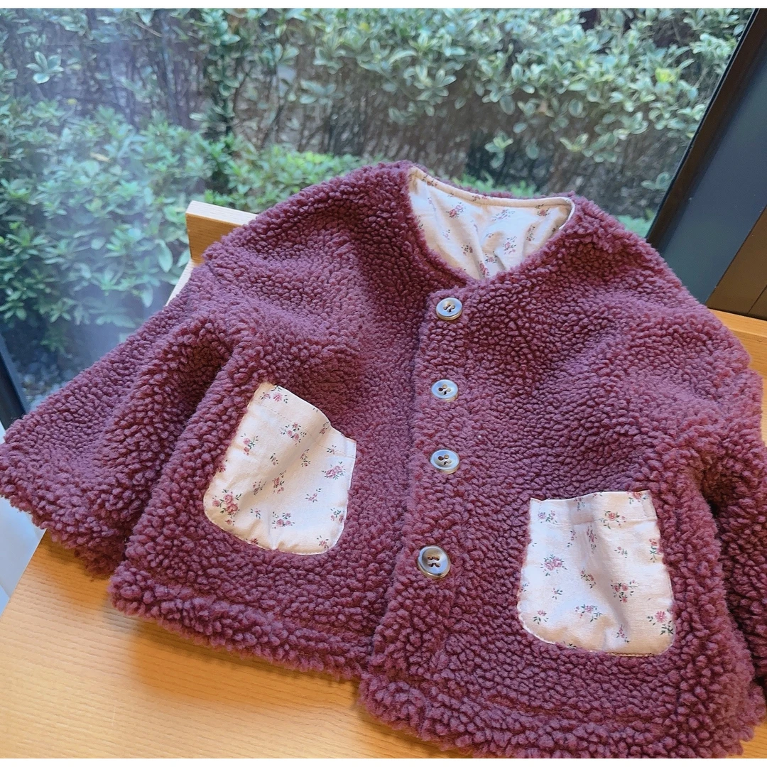 HHkids女童加厚两面穿加绒加厚冬季开衫外套上衣毛毛衣BWT512