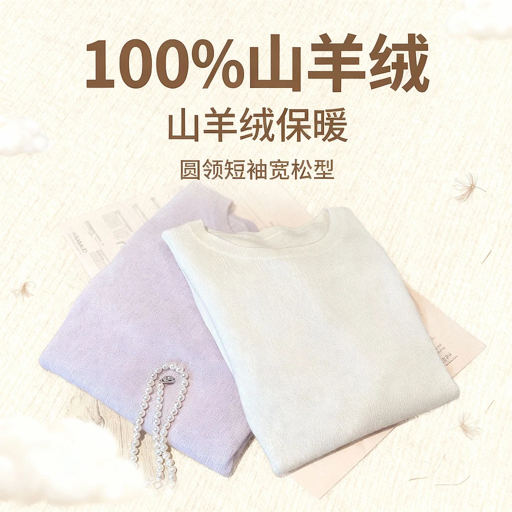 Gaishery【女士新款圆领短袖】100山羊绒