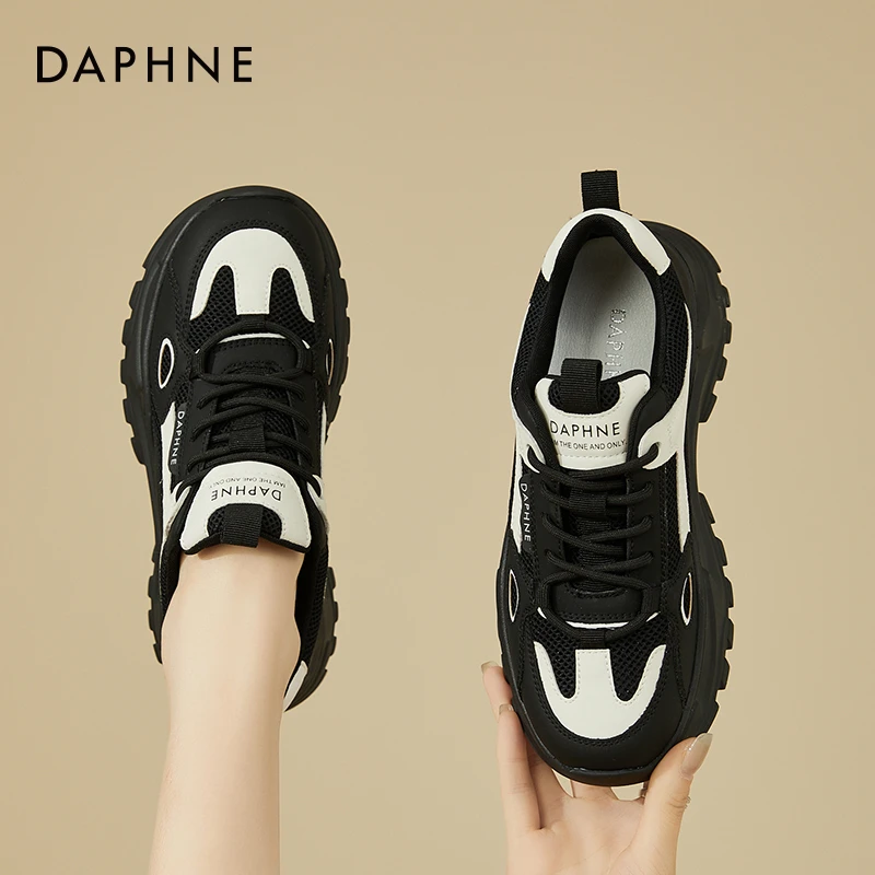 达芙妮黑白熊猫鞋老爹鞋女款鞋子2025新款爆款女鞋秋季厚底运动鞋