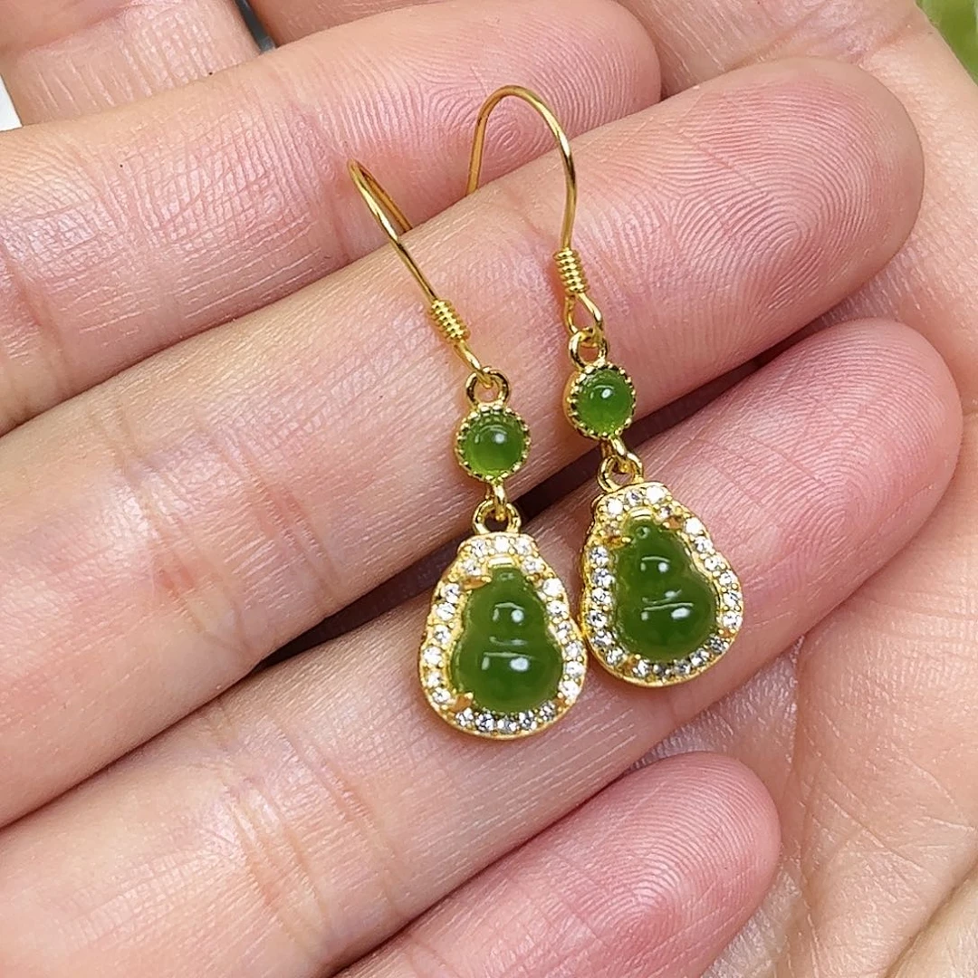 和田玉银S925镶嵌耳饰