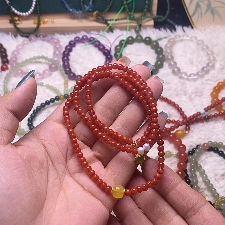 手链银S925镀金镶嵌南红玛瑙南红手串