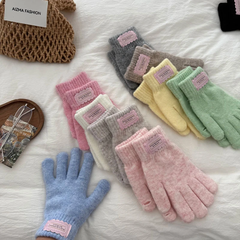 韩式羊毛针织手套女冬季ins保暖骑行分指手套可触屏防风防寒手套