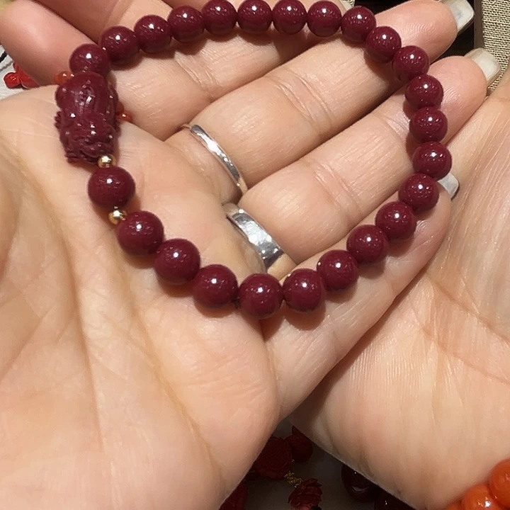 天然辰砂精工制作貔貅手串