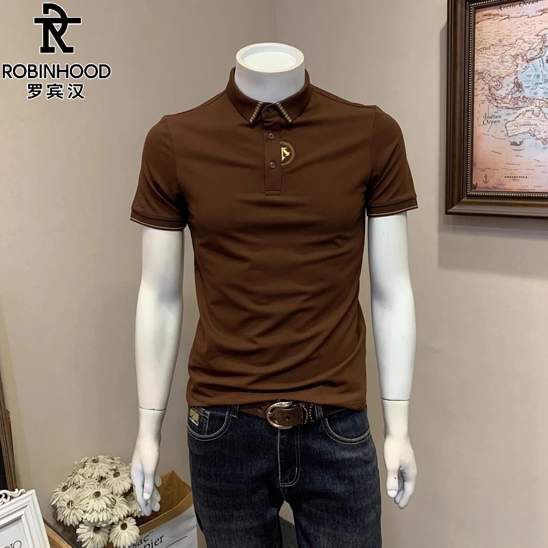 罗宾汉/ROBINHOOD夏季新款商务修身短袖POLO衫男士潮流翻领上衣服